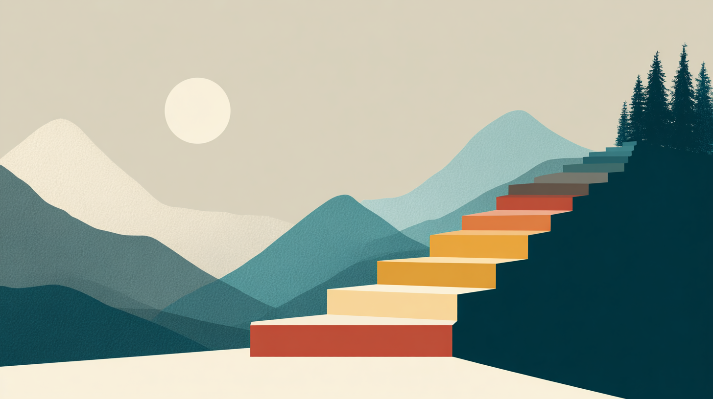 Path through mountains showing progression: Lean Methodology, Digitisation, Automation, AI Workflows